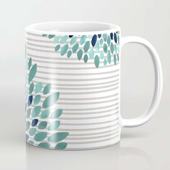 Floral Prints, Gray, Teal and Blue, Abstract Art Coffee Mug Gallery Image 1
