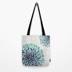 Floral Prints, Gray, Teal and Blue, Abstract Art Tote Bag Gallery Image 2