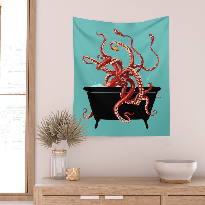 Giant Squid in Bathtub Wall Tapestry Gallery Image 2