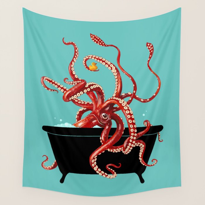 Giant Squid in Bathtub Wall Tapestry Gallery Image 1