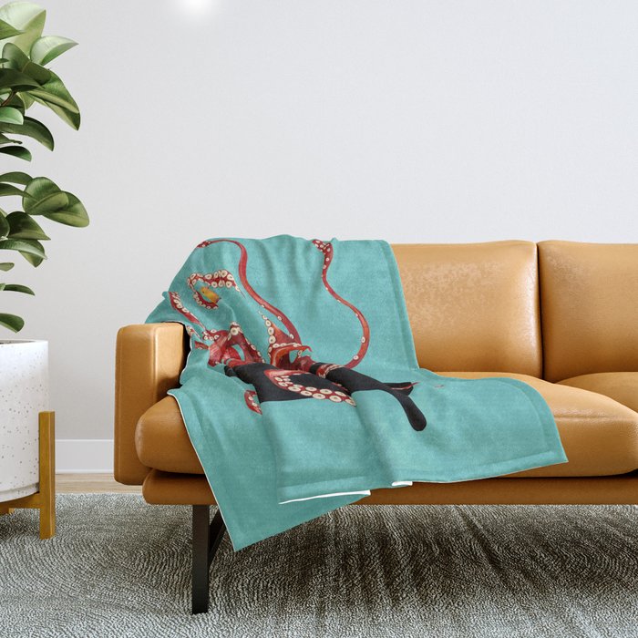 Giant Squid in Bathtub Throw Blanket Gallery Image 1