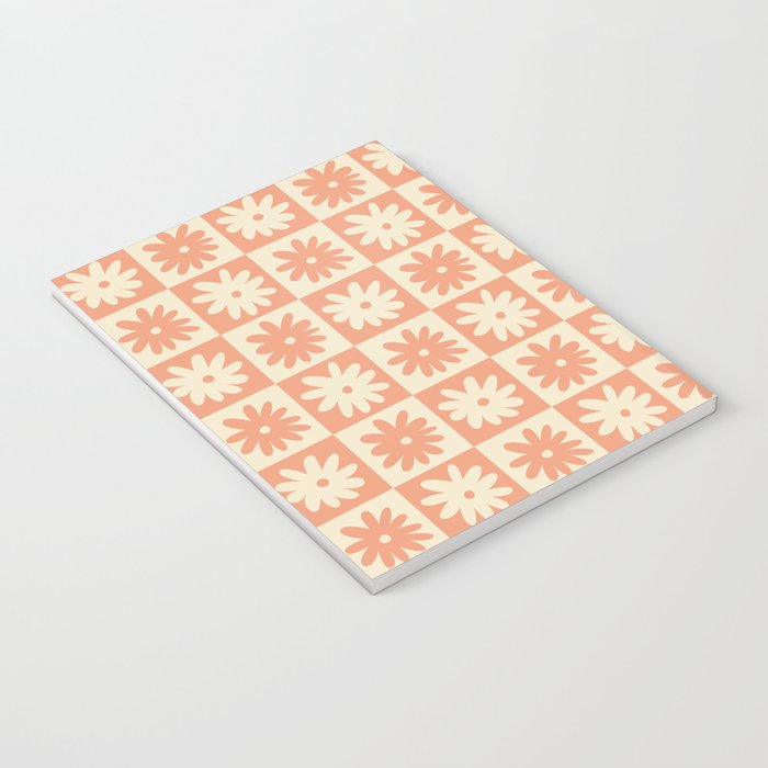 Peach And Off White Checkered Floral Pattern Notebook Gallery Image 3
