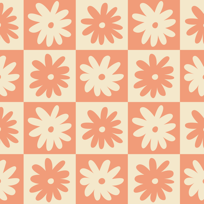 Peach And Off White Checkered Floral Pattern Coffee Mug Gallery Image 2