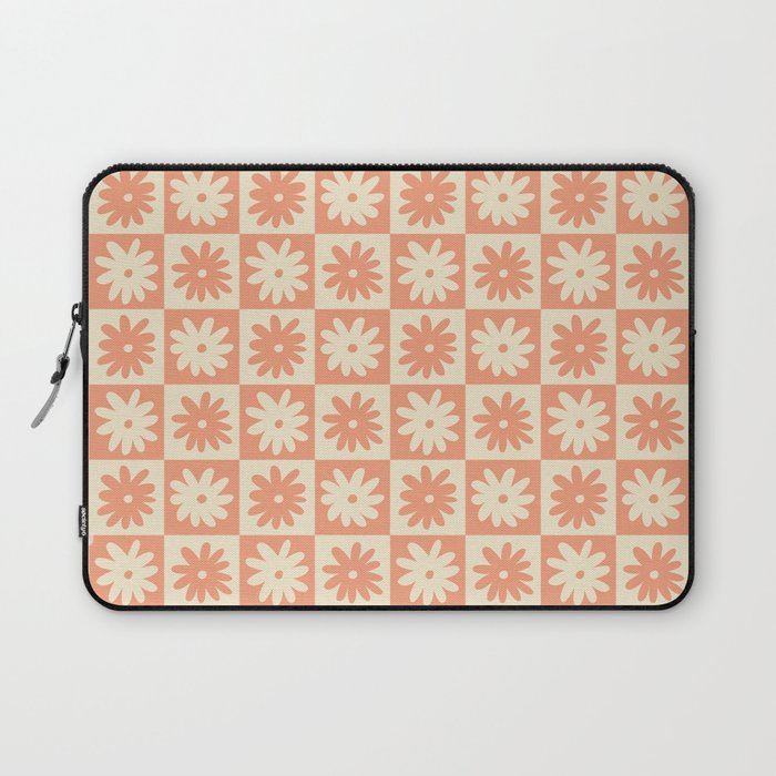 Peach And Off White Checkered Floral Pattern Laptop Sleeve Gallery Image 1