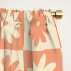 Peach And Off White Checkered Floral Pattern Window Curtain Gallery Image 2