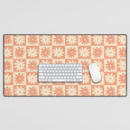 Peach And Off White Checkered Floral Pattern Desk Mat Gallery Image 1