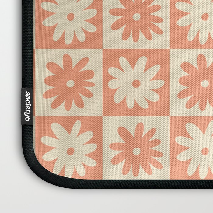 Peach And Off White Checkered Floral Pattern Laptop Sleeve Gallery Image 3