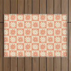 Peach And Off White Checkered Floral Pattern Outdoor Rug Gallery Image 1