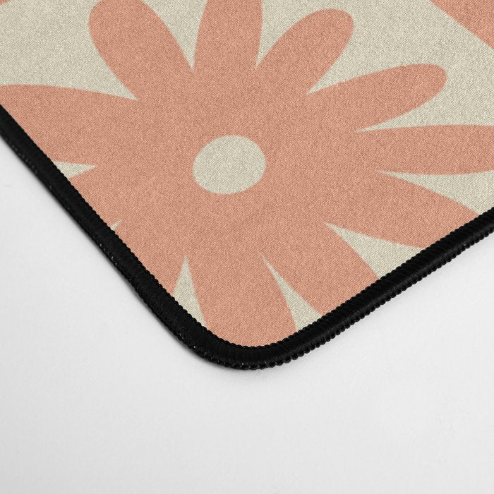Peach And Off White Checkered Floral Pattern Desk Mat Gallery Image 4