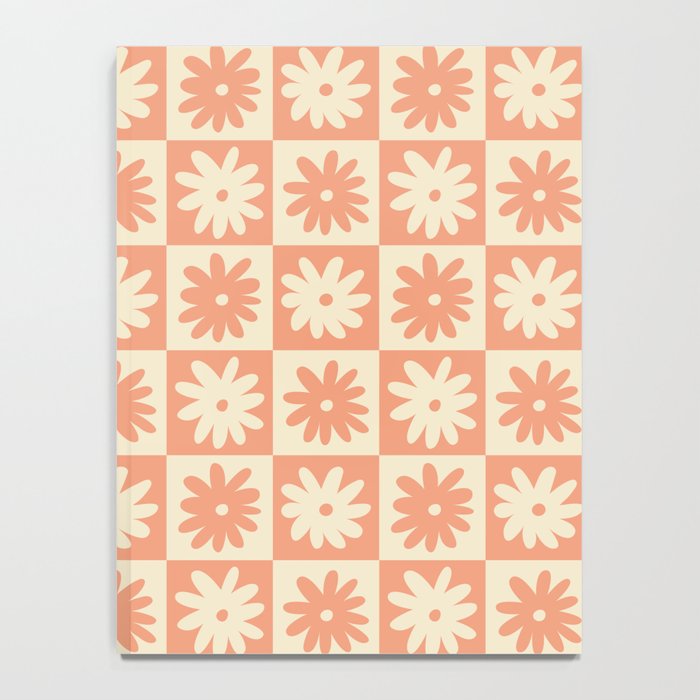 Peach And Off White Checkered Floral Pattern Notebook Gallery Image 4