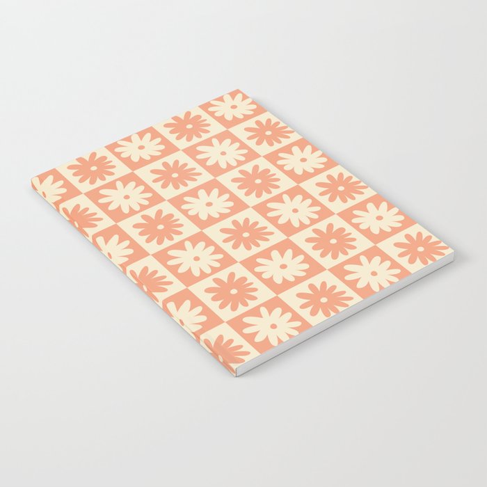 Peach And Off White Checkered Floral Pattern Notebook Gallery Image 2