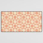 Peach And Off White Checkered Floral Pattern Desk Mat Gallery Image 3