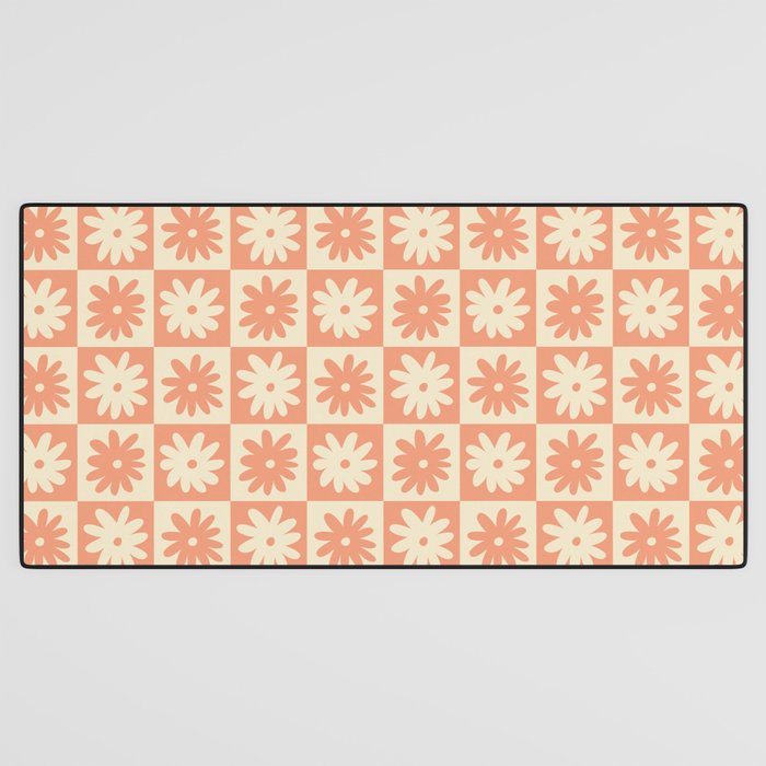 Peach And Off White Checkered Floral Pattern Desk Mat Gallery Image 3