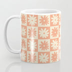 Peach And Off White Checkered Floral Pattern Coffee Mug Gallery Image 3