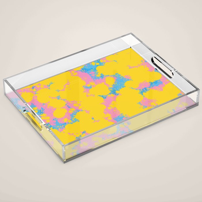 Colorful 80s Paint Spatter Fun Retro Contemporary Abstract in Pink Yellow Blue Acrylic Tray Gallery Image 1