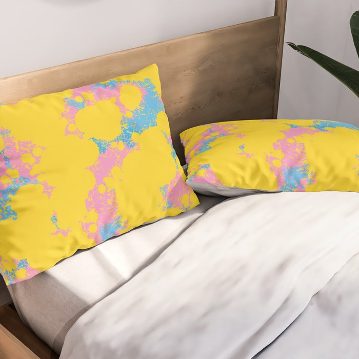 Colorful 80s Paint Spatter Fun Retro Contemporary Abstract in Pink Yellow Blue Pillow Sham Gallery Image 2