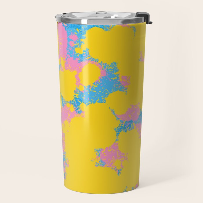 Colorful 80s Paint Spatter Fun Retro Contemporary Abstract in Pink Yellow Blue Travel Mug Gallery Image 2
