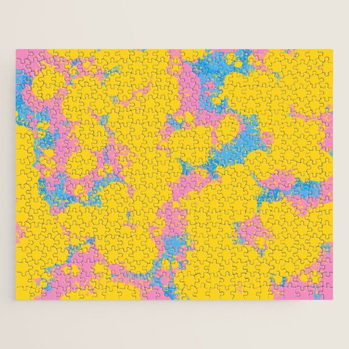 Colorful 80s Paint Spatter Fun Retro Contemporary Abstract in Pink Yellow Blue Jigsaw Puzzle Gallery Image 1