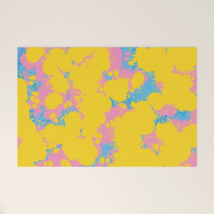 Colorful 80s Paint Spatter Fun Retro Contemporary Abstract in Pink Yellow Blue Welcome Mat Gallery Image 1