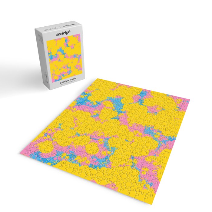 Colorful 80s Paint Spatter Fun Retro Contemporary Abstract in Pink Yellow Blue Jigsaw Puzzle Gallery Image 2