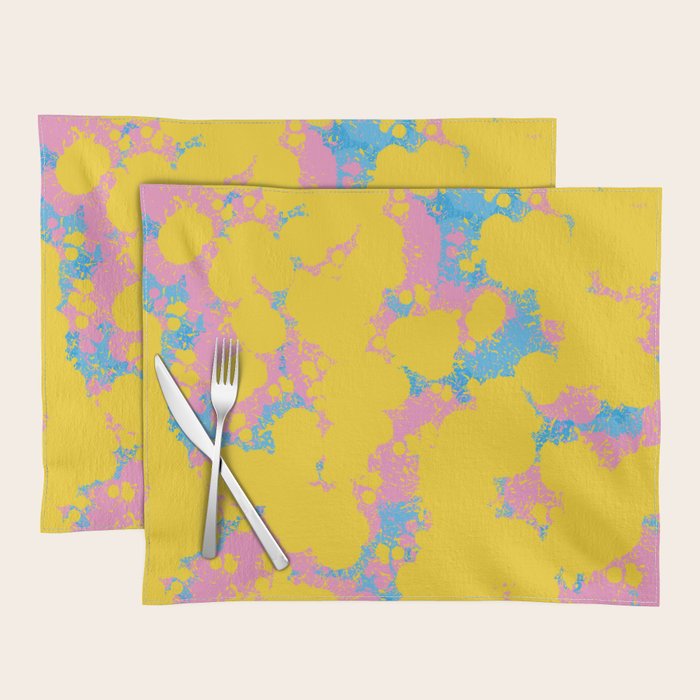Colorful 80s Paint Spatter Fun Retro Contemporary Abstract in Pink Yellow Blue Placemat Gallery Image 1