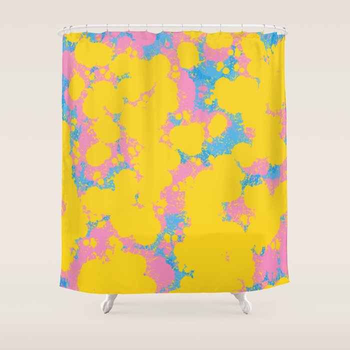 Colorful 80s Paint Spatter Fun Retro Contemporary Abstract in Pink Yellow Blue Shower Curtain Gallery Image 1