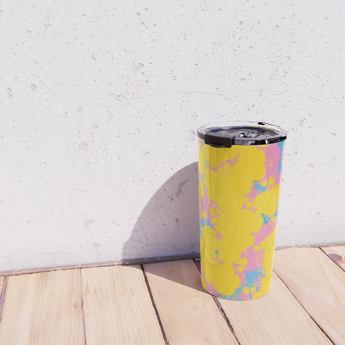 Colorful 80s Paint Spatter Fun Retro Contemporary Abstract in Pink Yellow Blue Travel Mug Gallery Image 4
