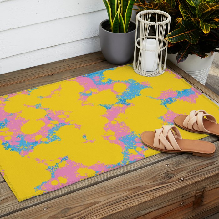 Colorful 80s Paint Spatter Fun Retro Contemporary Abstract in Pink Yellow Blue Outdoor Rug Gallery Image 2