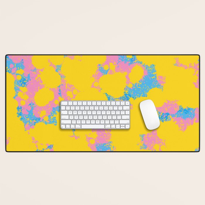 Colorful 80s Paint Spatter Fun Retro Contemporary Abstract in Pink Yellow Blue Desk Mat Gallery Image 1