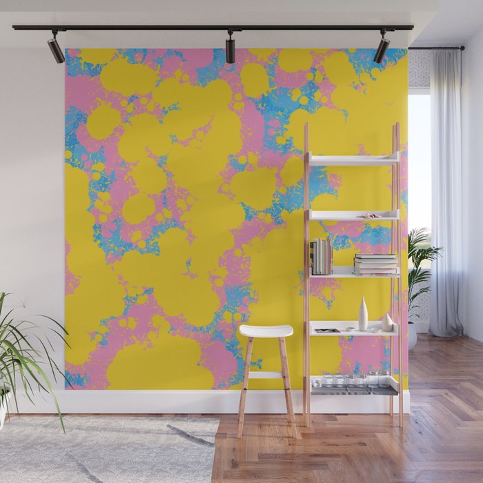 Colorful 80s Paint Spatter Fun Retro Contemporary Abstract in Pink Yellow Blue Wall Mural Gallery Image 1