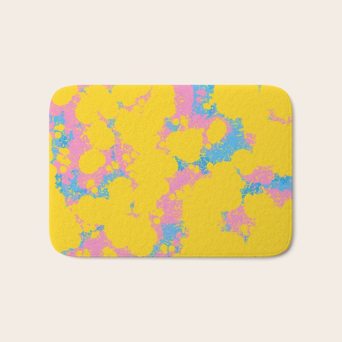 Colorful 80s Paint Spatter Fun Retro Contemporary Abstract in Pink Yellow Blue Bath Mat Gallery Image 1