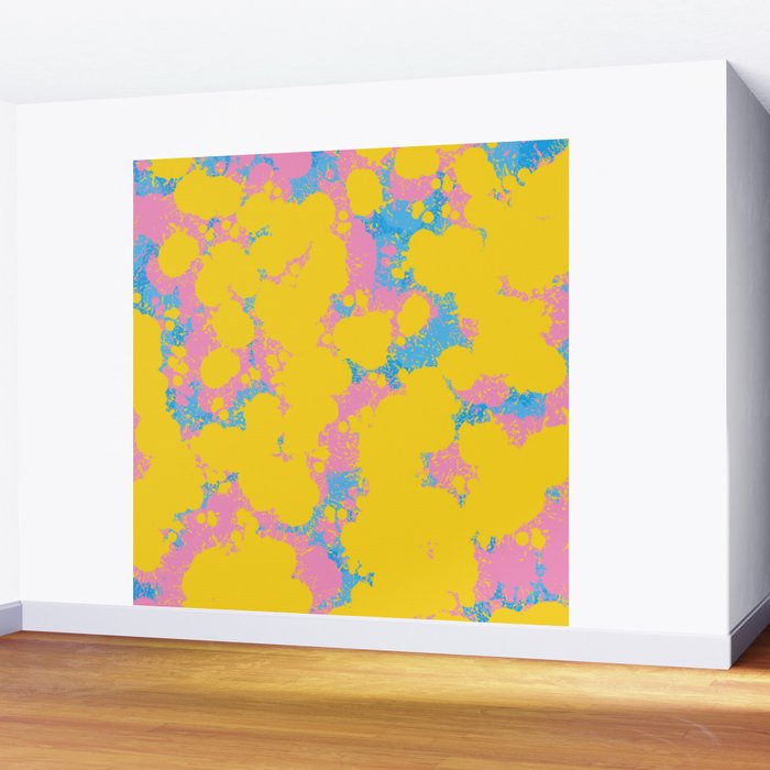 Colorful 80s Paint Spatter Fun Retro Contemporary Abstract in Pink Yellow Blue Wall Mural Gallery Image 2