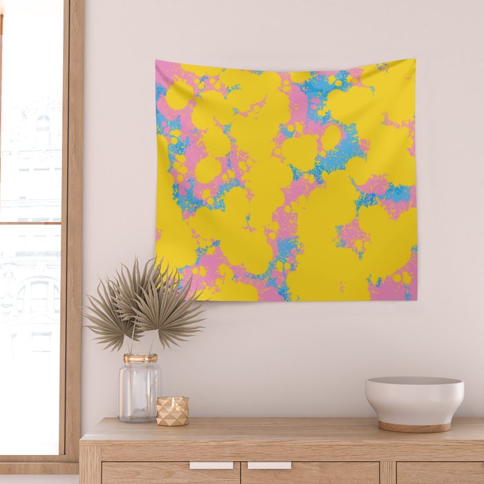 Colorful 80s Paint Spatter Fun Retro Contemporary Abstract in Pink Yellow Blue Wall Tapestry Gallery Image 2