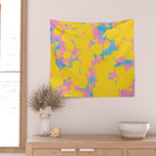 Colorful 80s Paint Spatter Fun Retro Contemporary Abstract in Pink Yellow Blue Wall Tapestry Gallery Image 2