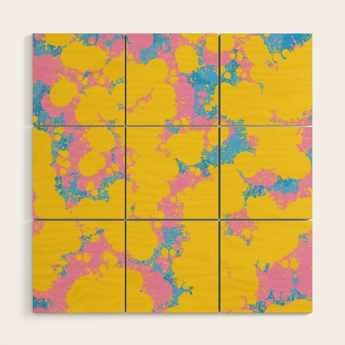 Colorful 80s Paint Spatter Fun Retro Contemporary Abstract in Pink Yellow Blue Wood Wall Art Gallery Image 1