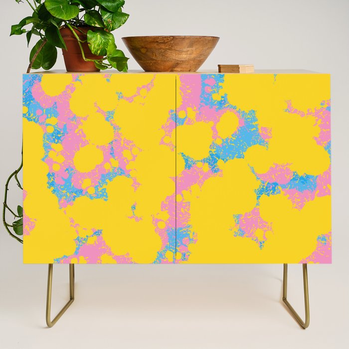 Colorful 80s Paint Spatter Fun Retro Contemporary Abstract in Pink Yellow Blue Credenza Gallery Image 1