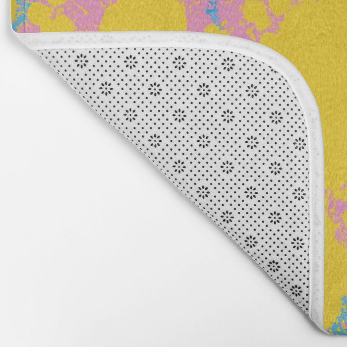 Colorful 80s Paint Spatter Fun Retro Contemporary Abstract in Pink Yellow Blue Bath Mat Gallery Image 2