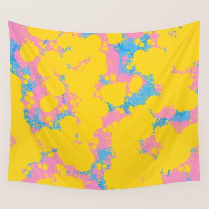 Colorful 80s Paint Spatter Fun Retro Contemporary Abstract in Pink Yellow Blue Wall Tapestry Gallery Image 1