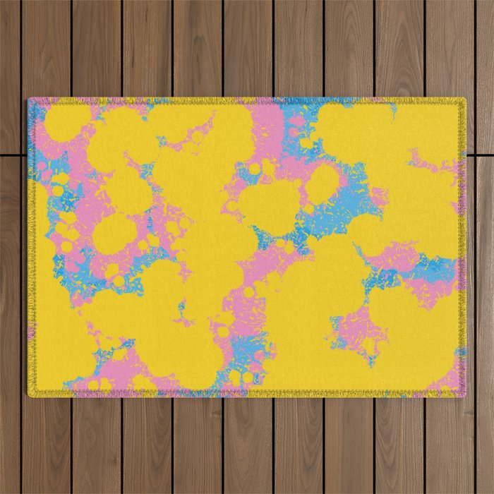 Colorful 80s Paint Spatter Fun Retro Contemporary Abstract in Pink Yellow Blue Outdoor Rug Gallery Image 1