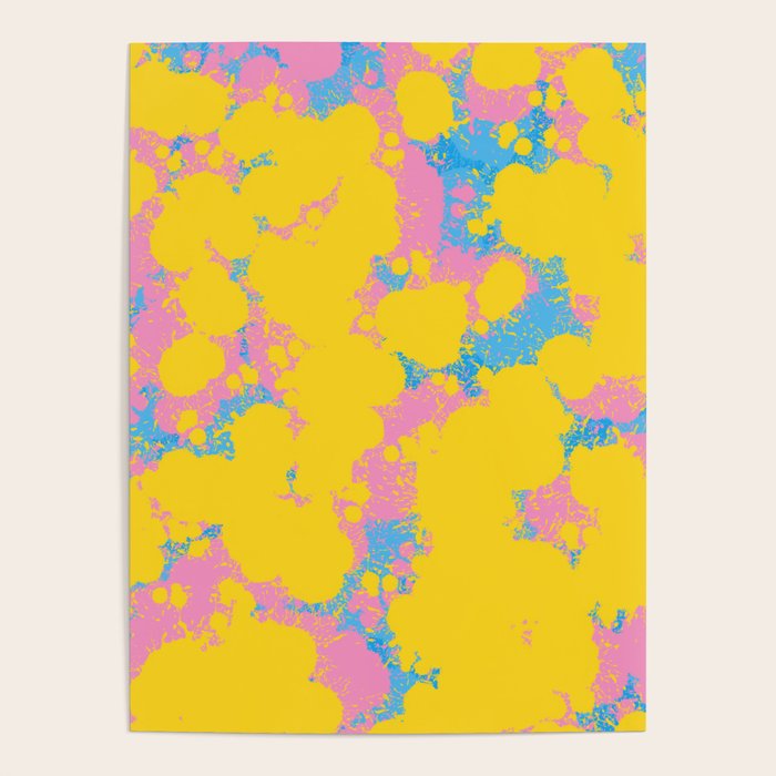 Colorful 80s Paint Spatter Fun Retro Contemporary Abstract in Pink Yellow Blue Poster Gallery Image 1