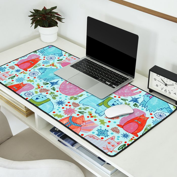Winter Forest Woodland Animals in Arctic Blue Desk Mat Gallery Image 2