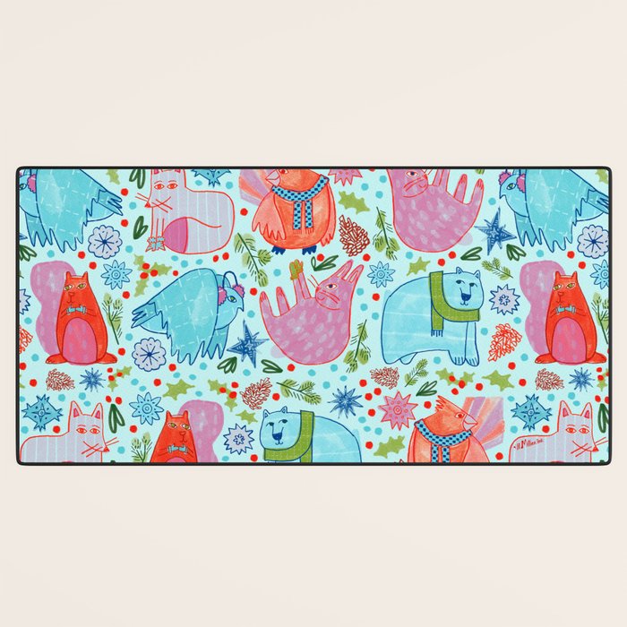 Winter Forest Woodland Animals in Arctic Blue Desk Mat Gallery Image 3