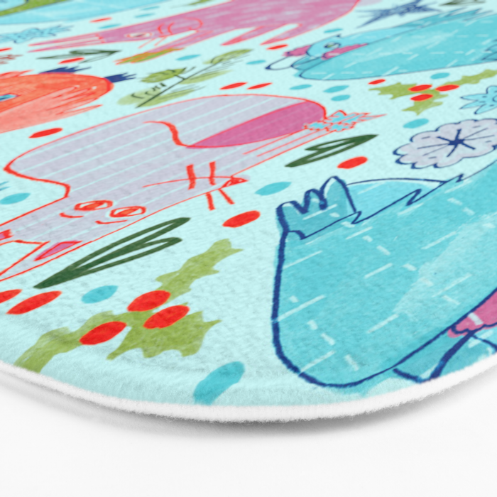 Winter Forest Woodland Animals in Arctic Blue Bath Mat Gallery Image 3