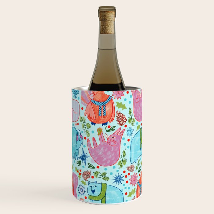 Winter Forest Woodland Animals in Arctic Blue Wine Chiller Gallery Image 1