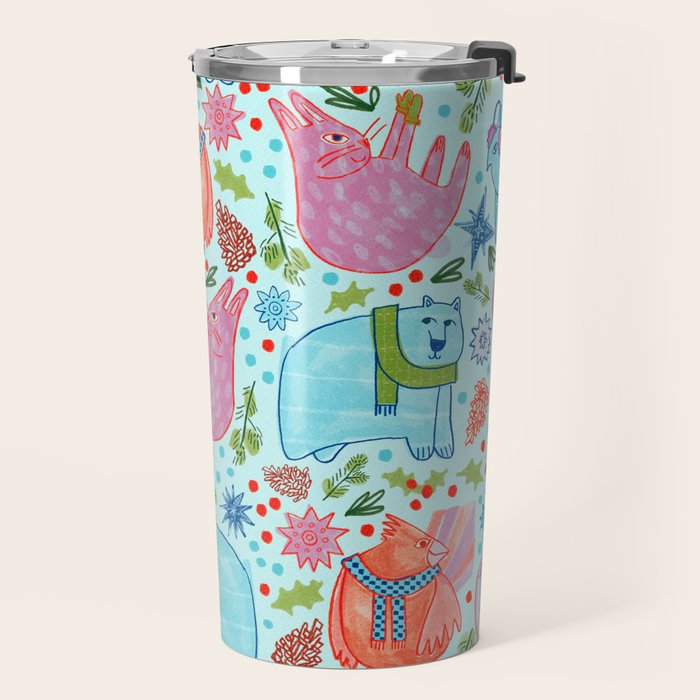 Winter Forest Woodland Animals in Arctic Blue Travel Mug Gallery Image 2