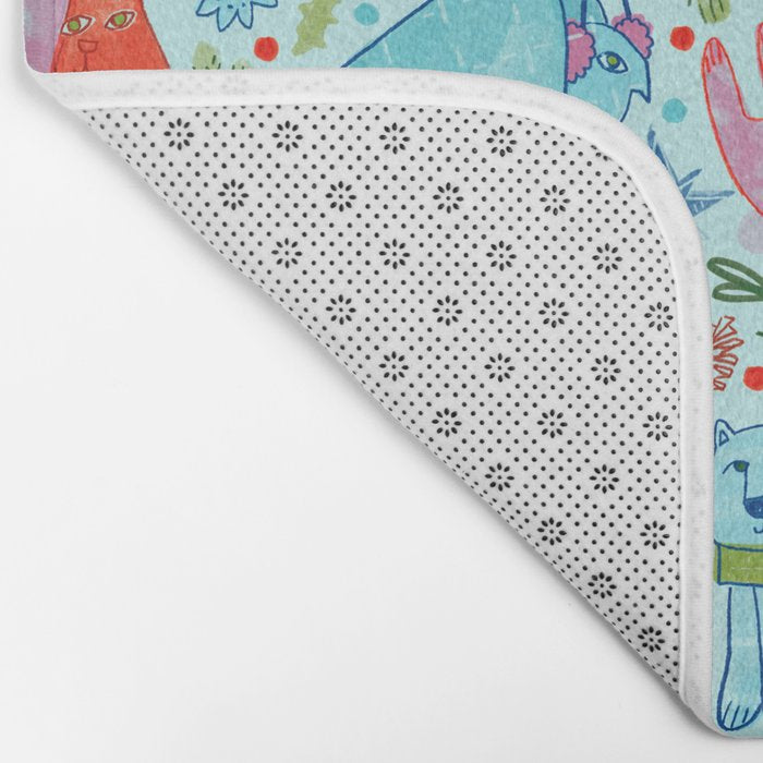 Winter Forest Woodland Animals in Arctic Blue Bath Mat Gallery Image 2