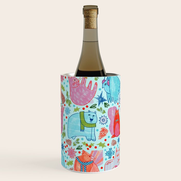 Winter Forest Woodland Animals in Arctic Blue Wine Chiller Gallery Image 3