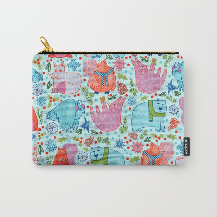 Winter Forest Woodland Animals in Arctic Blue Carry All Pouch Gallery Image 1