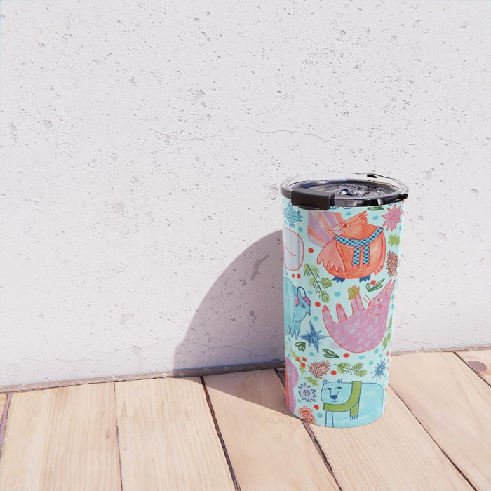 Winter Forest Woodland Animals in Arctic Blue Travel Mug Gallery Image 4