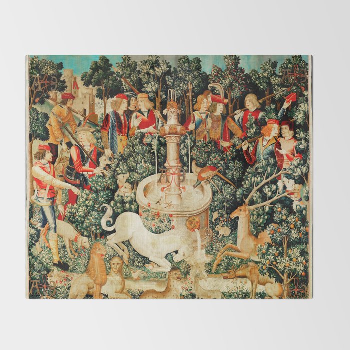Hunt Of The Unicorn Medieval Tapestry Throw Blanket Gallery Image 2